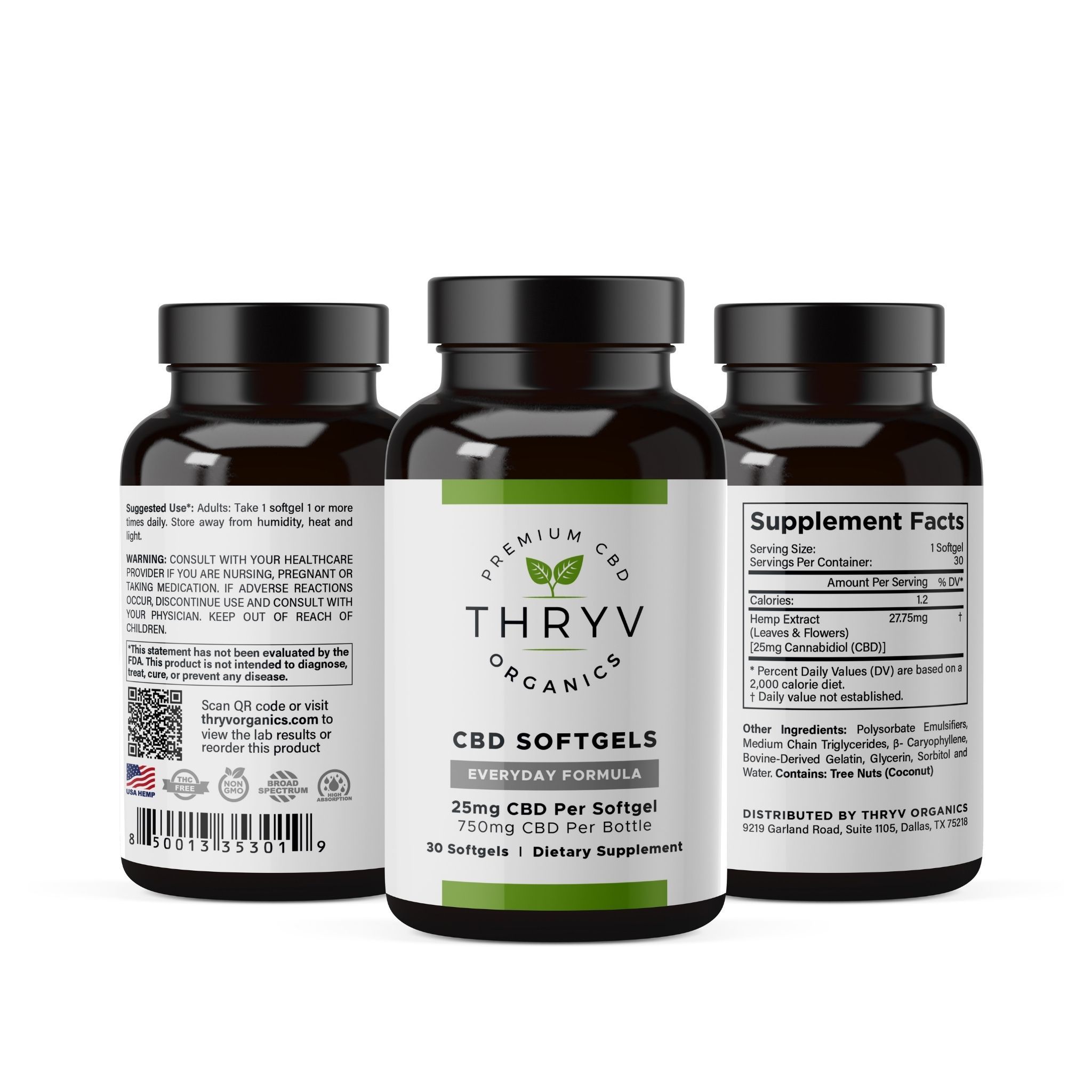 Everyday CBD Oil Softgels Capsules Thryv Organics
