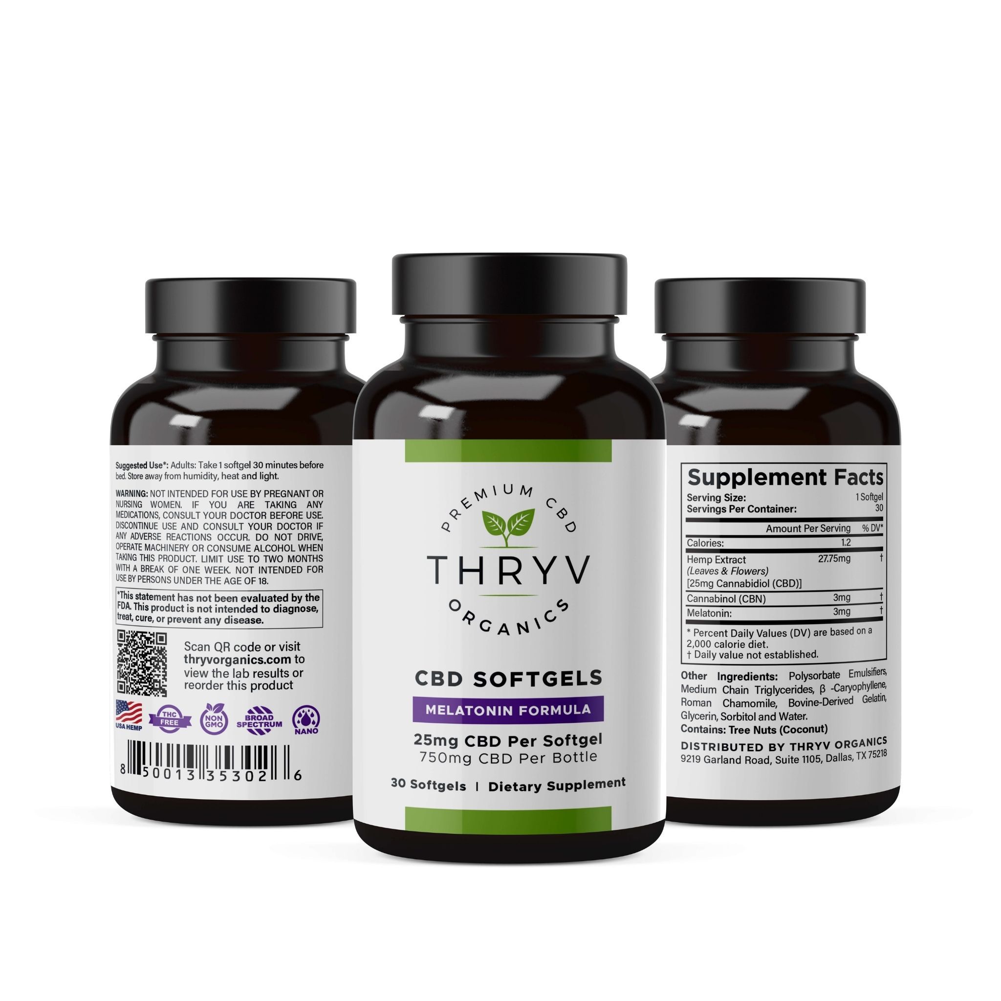 Melatonin CBD Oil Softgels with CBN Capsules Thryv Organics