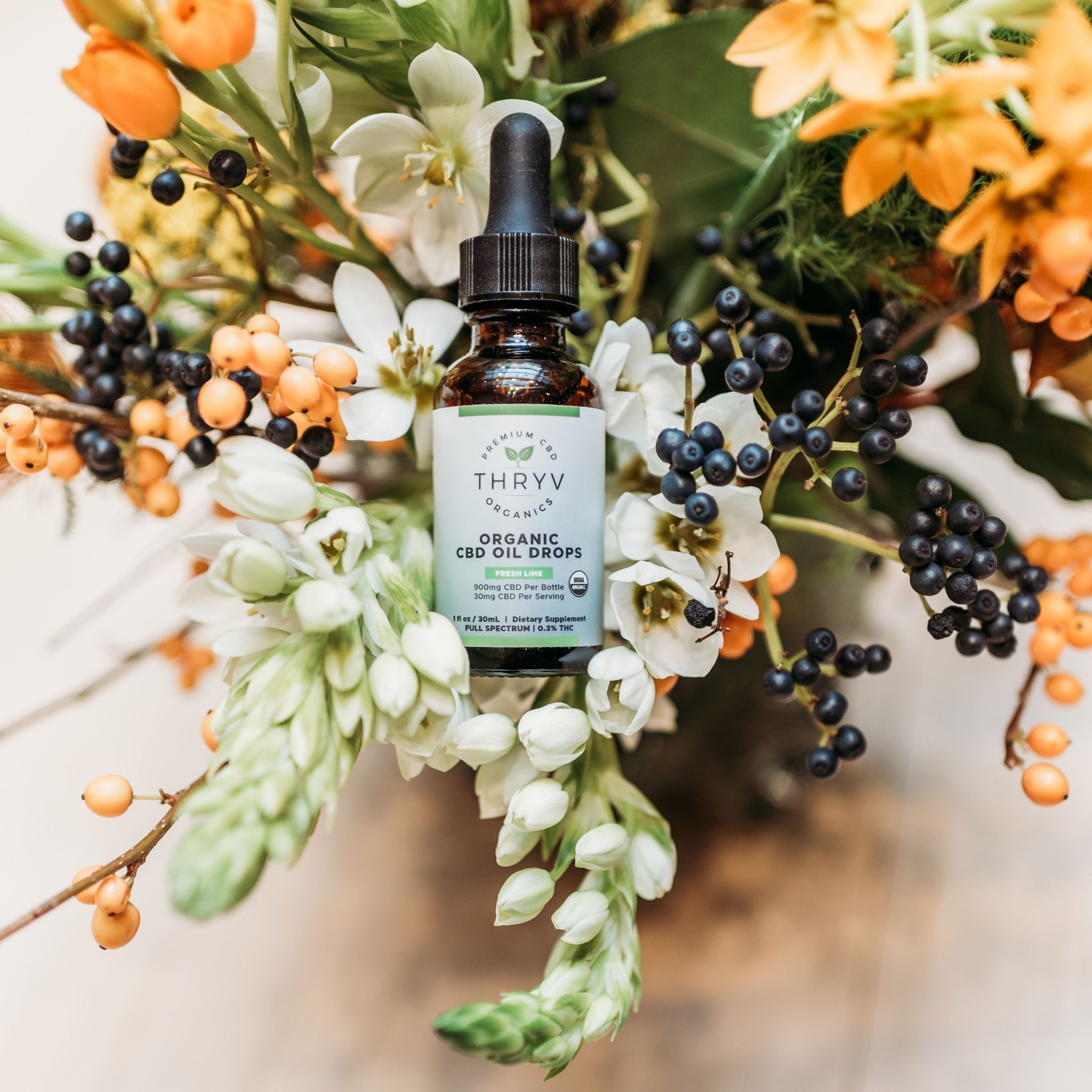 USDA Certified Organic Full Spectrum CBD Oil (.3% THC) Tincture Thryv Organics